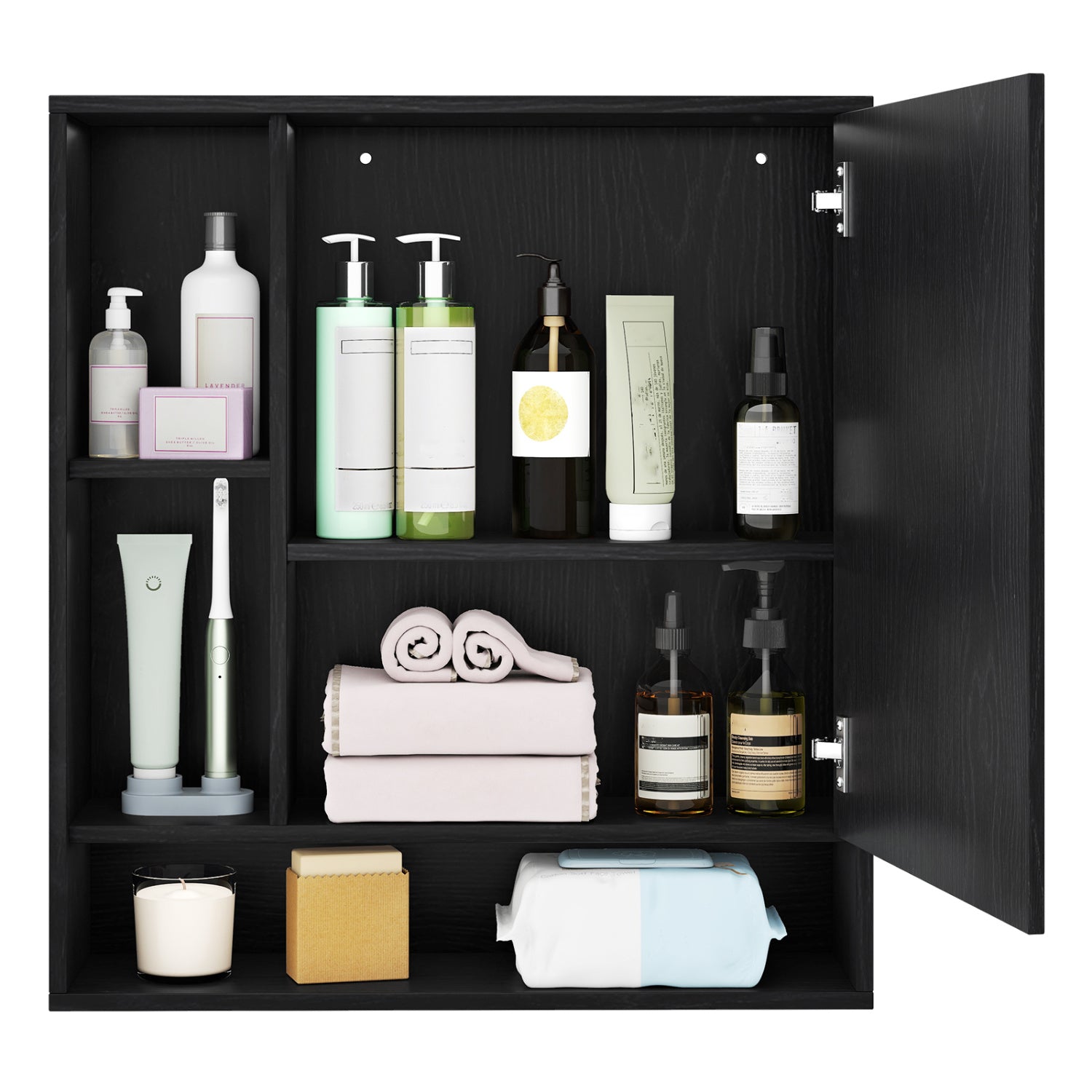 Wall Mounted Bathroom Cabinet with Mirror Single Door-Black