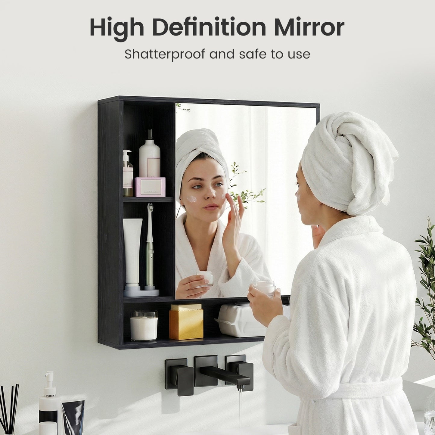 Wall Mounted Bathroom Cabinet with Mirror Single Door-Black