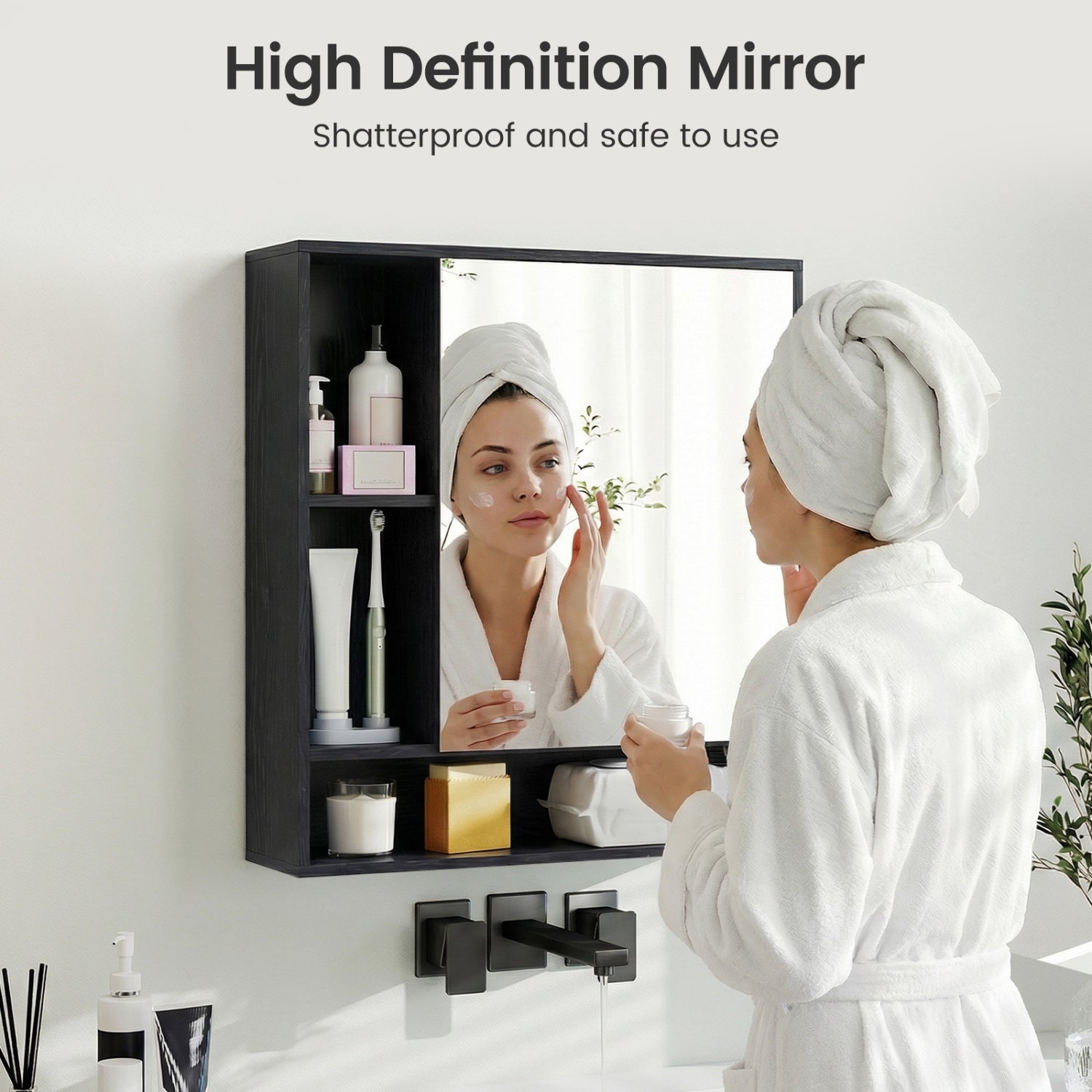 Wall Mounted Bathroom Cabinet with Mirror Single Door-Black