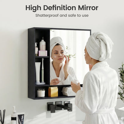Wall Mounted Bathroom Cabinet with Mirror Single Door-Black