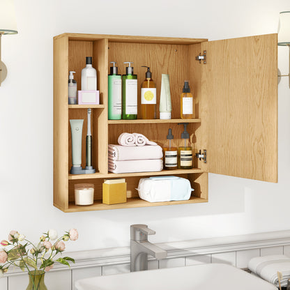 Wall Mounted Bathroom Cabinet with Mirror Single Door-Natural