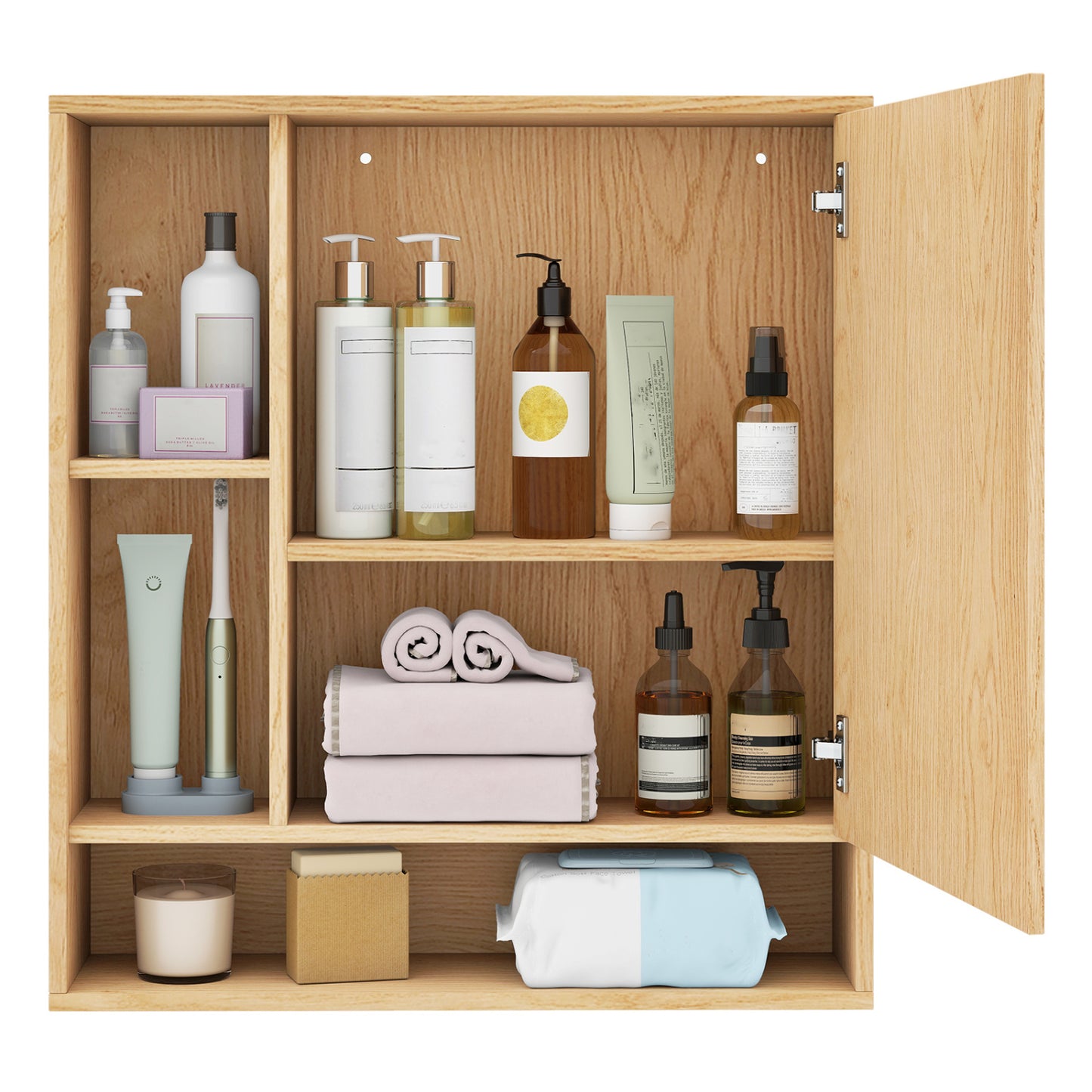 Wall Mounted Bathroom Cabinet with Mirror Single Door-Natural