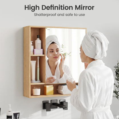 Wall Mounted Bathroom Cabinet with Mirror Single Door-Natural