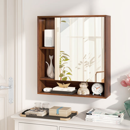 Wall Mounted Bathroom Cabinet with Mirror Single Door-Walnut