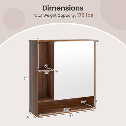Wall Mounted Bathroom Cabinet with Mirror Single Door-Walnut