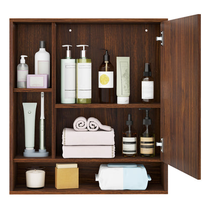 Wall Mounted Bathroom Cabinet with Mirror Single Door-Walnut