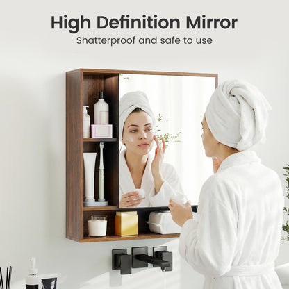 Wall Mounted Bathroom Cabinet with Mirror Single Door-Walnut