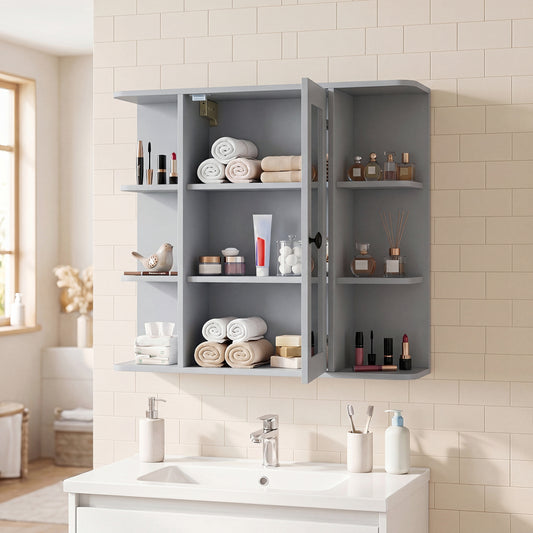 Wall Mounted Bathroom Medicine Cabinet with Mirror - Gray