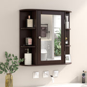 Wall-Mounted Bathroom Mirror Cabinet with Storage Shelves-Brown