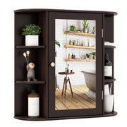 Wall-Mounted Bathroom Mirror Cabinet with Storage Shelves-Brown