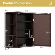Wall-Mounted Bathroom Mirror Cabinet with Storage Shelves-Brown