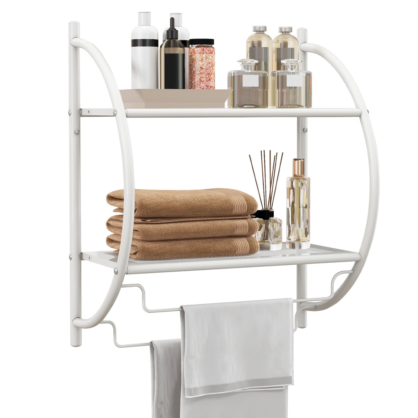 Wall Mounted 2-Tier Bathroom Towel Rack with 2 Towel Bars-Silver - White