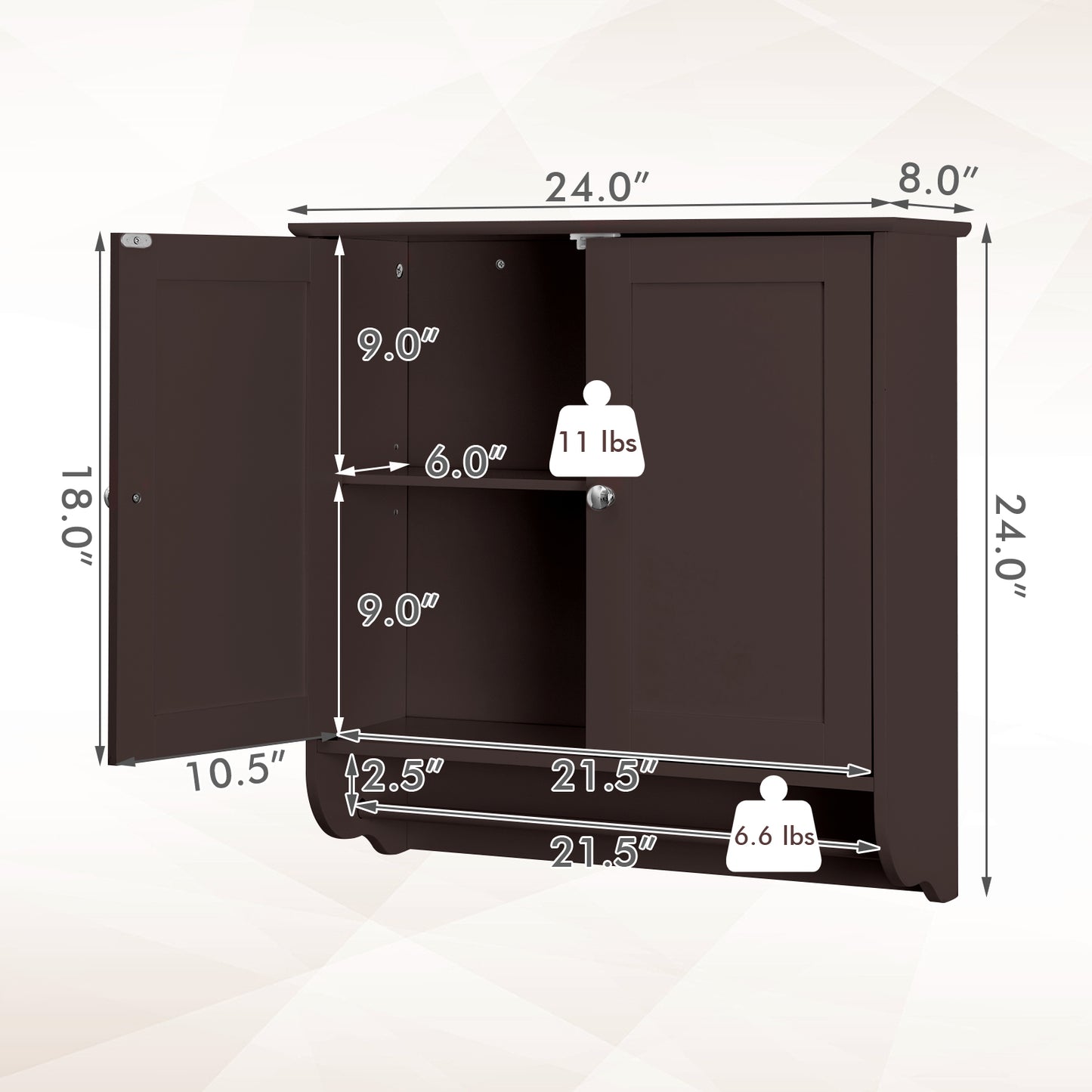 Wall Mounted Bathroom Storage Medicine Cabinet with Towel Bar-Brown