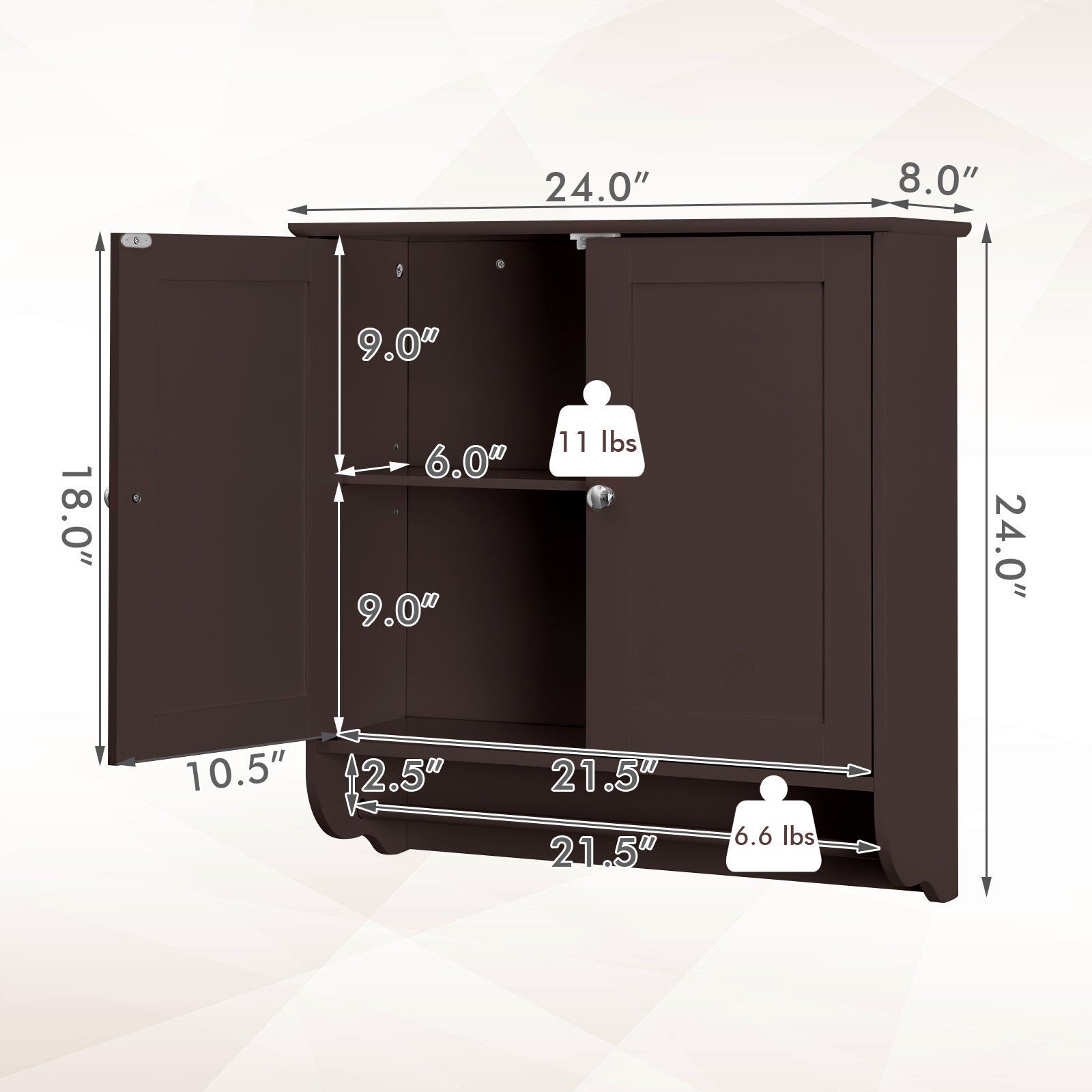 Wall Mounted Bathroom Storage Medicine Cabinet with Towel Bar-Brown