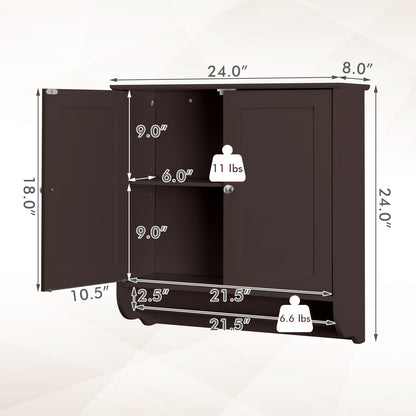 Wall Mounted Bathroom Storage Medicine Cabinet with Towel Bar-Brown
