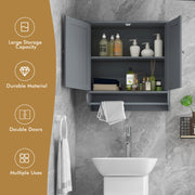 Wall Mounted Bathroom Storage Medicine Cabinet with Towel Bar-Gray