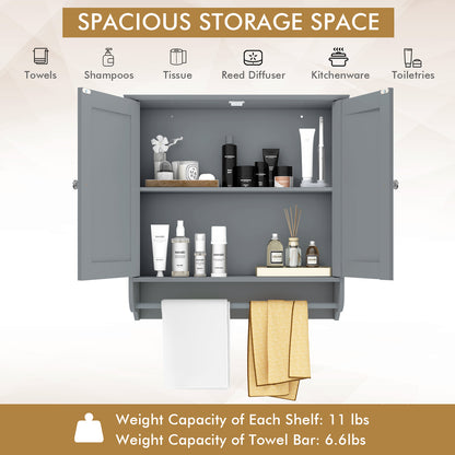 Wall Mounted Bathroom Storage Medicine Cabinet with Towel Bar-Gray