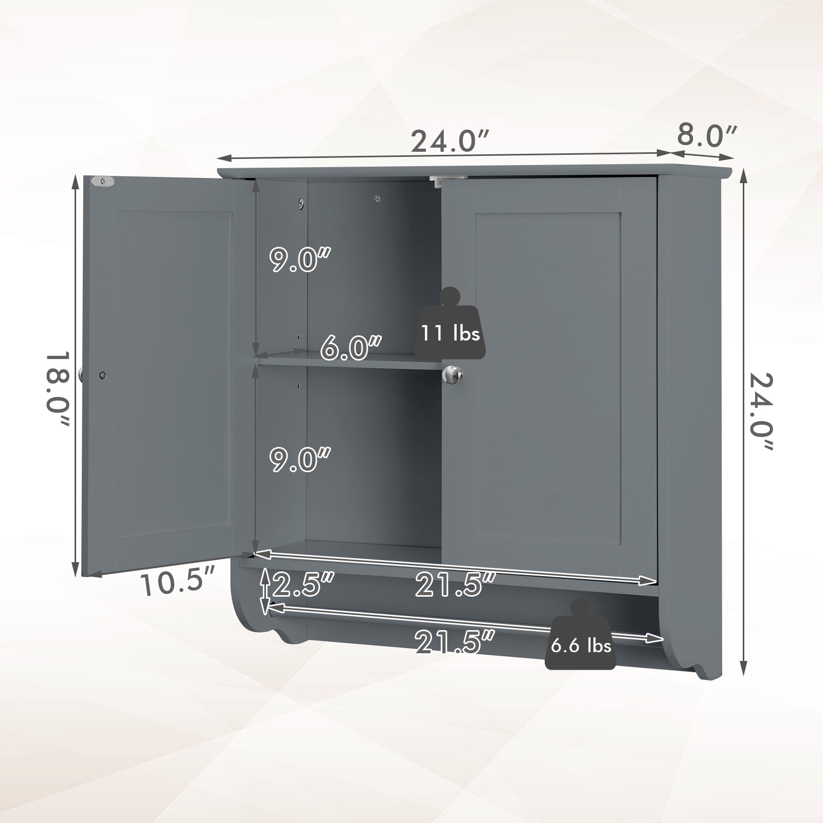 Wall Mounted Bathroom Storage Medicine Cabinet with Towel Bar-Gray