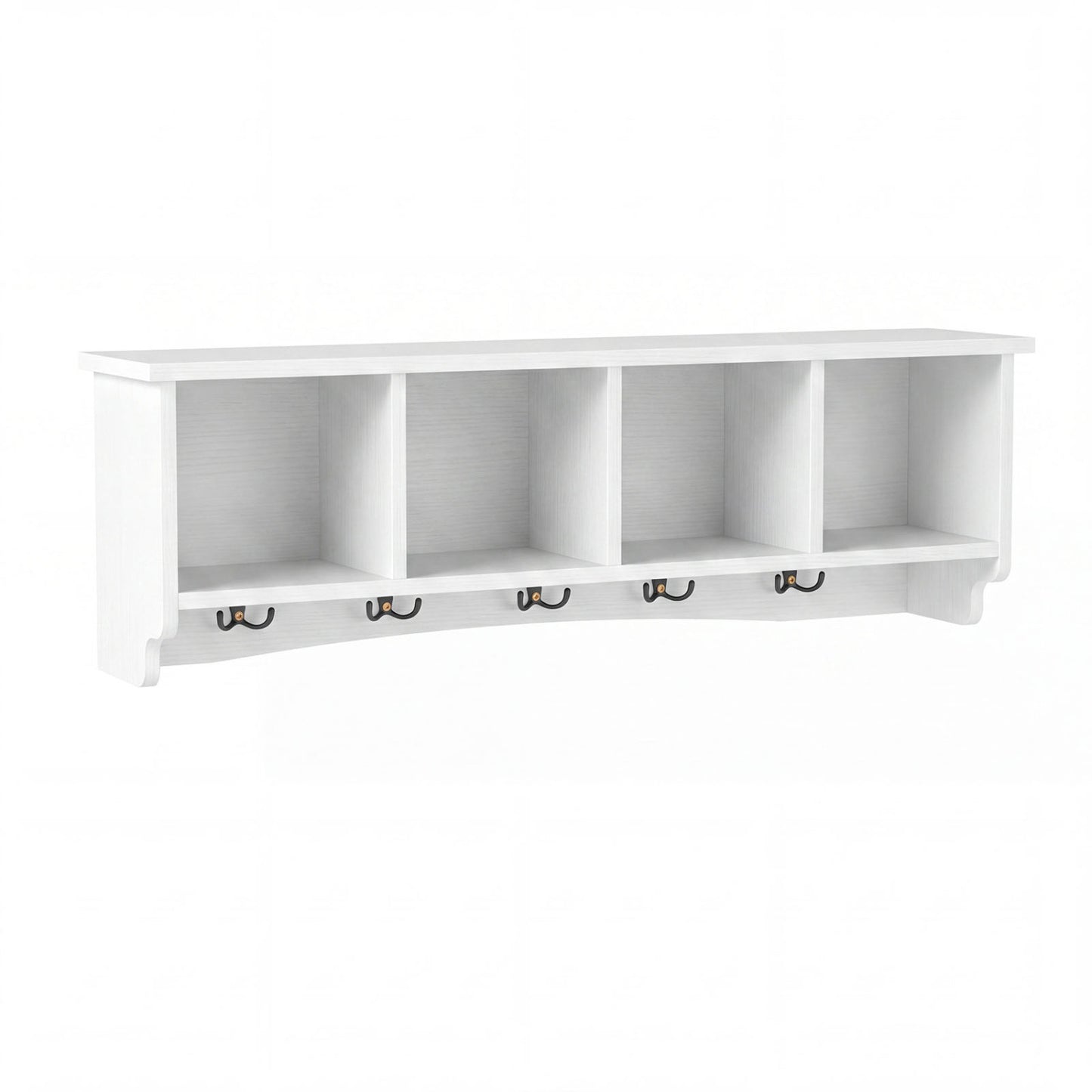 Wall-Mounted Coat Rack with 4 Cubbies and 5 Double Hooks