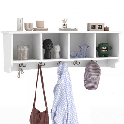 Wall-Mounted Coat Rack with 4 Cubbies and 5 Double Hooks