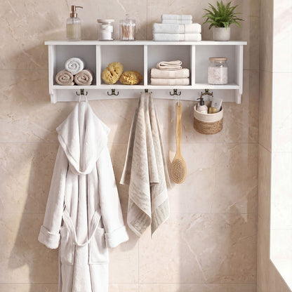Wall-Mounted Coat Rack with 4 Cubbies and 5 Double Hooks