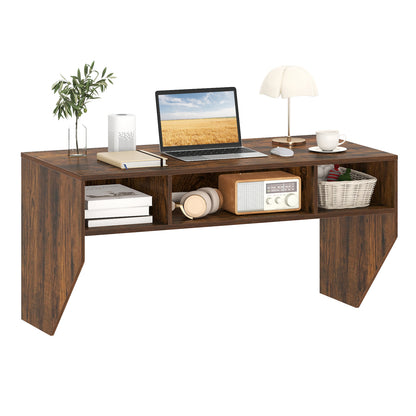 Wall-Mounted Computer Desk Floating Laptop Desk with 3 Storage Compartments-Rustic Brown