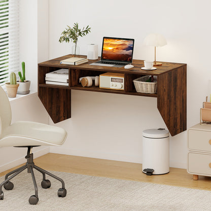 Wall-Mounted Computer Desk Floating Laptop Desk with 3 Storage Compartments-Rustic Brown