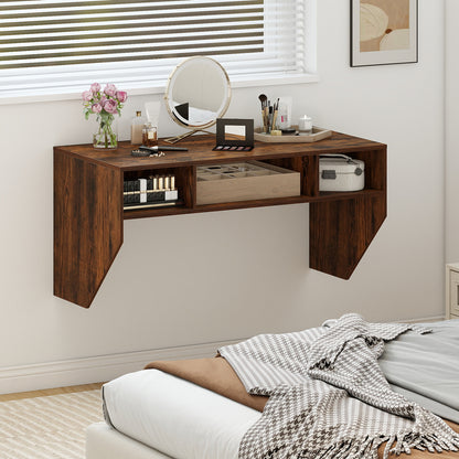 Wall-Mounted Computer Desk Floating Laptop Desk with 3 Storage Compartments-Rustic Brown