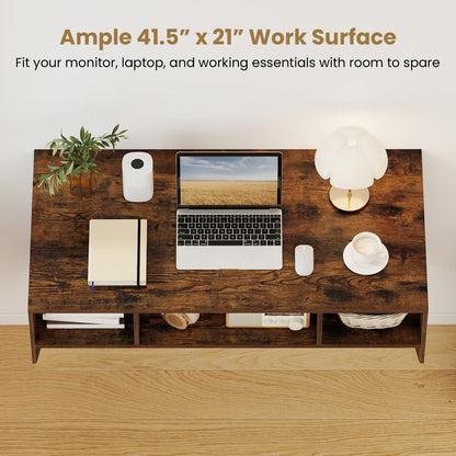 Wall-Mounted Computer Desk Floating Laptop Desk with 3 Storage Compartments-Rustic Brown