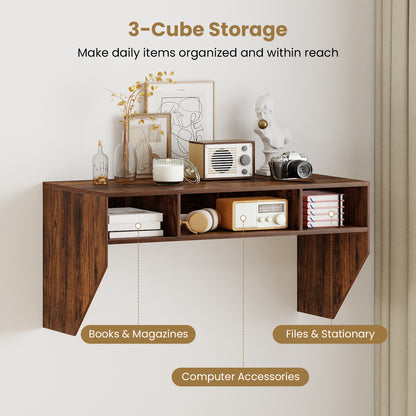 Wall-Mounted Computer Desk Floating Laptop Desk with 3 Storage Compartments-Rustic Brown