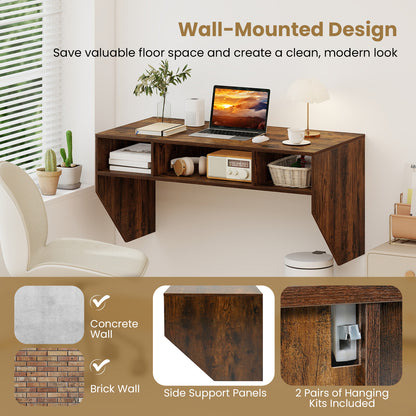 Wall-Mounted Computer Desk Floating Laptop Desk with 3 Storage Compartments-Rustic Brown