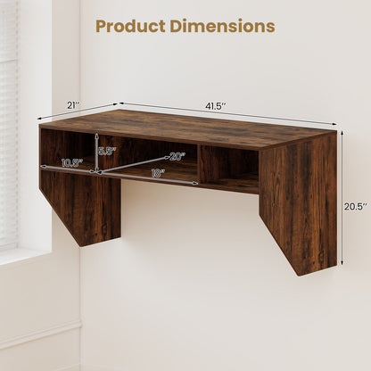 Wall-Mounted Computer Desk Floating Laptop Desk with 3 Storage Compartments-Rustic Brown