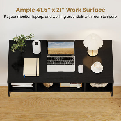 Wall-Mounted Computer Desk Floating Laptop Desk with 3 Storage Compartments-Black