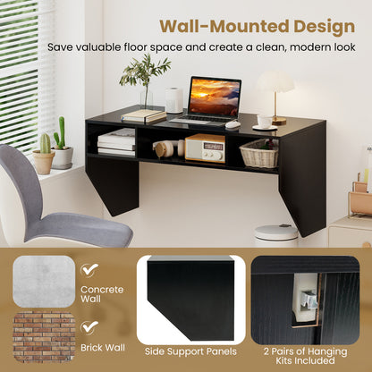 Wall-Mounted Computer Desk Floating Laptop Desk with 3 Storage Compartments-Black