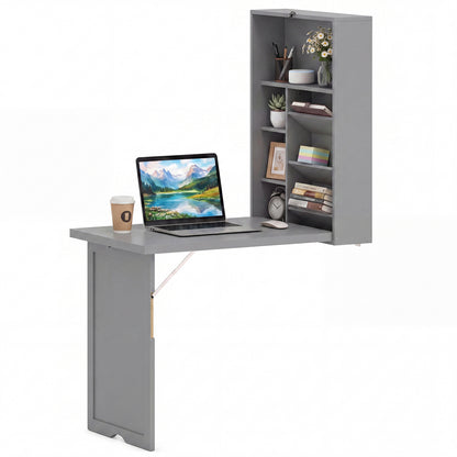 Wall Mounted Fold-Out Convertible Floating Desk Space Saver-Black - Gray