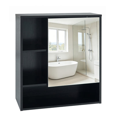 Wall-Mounted Mirror Cabinet with Hidden & Open Storage