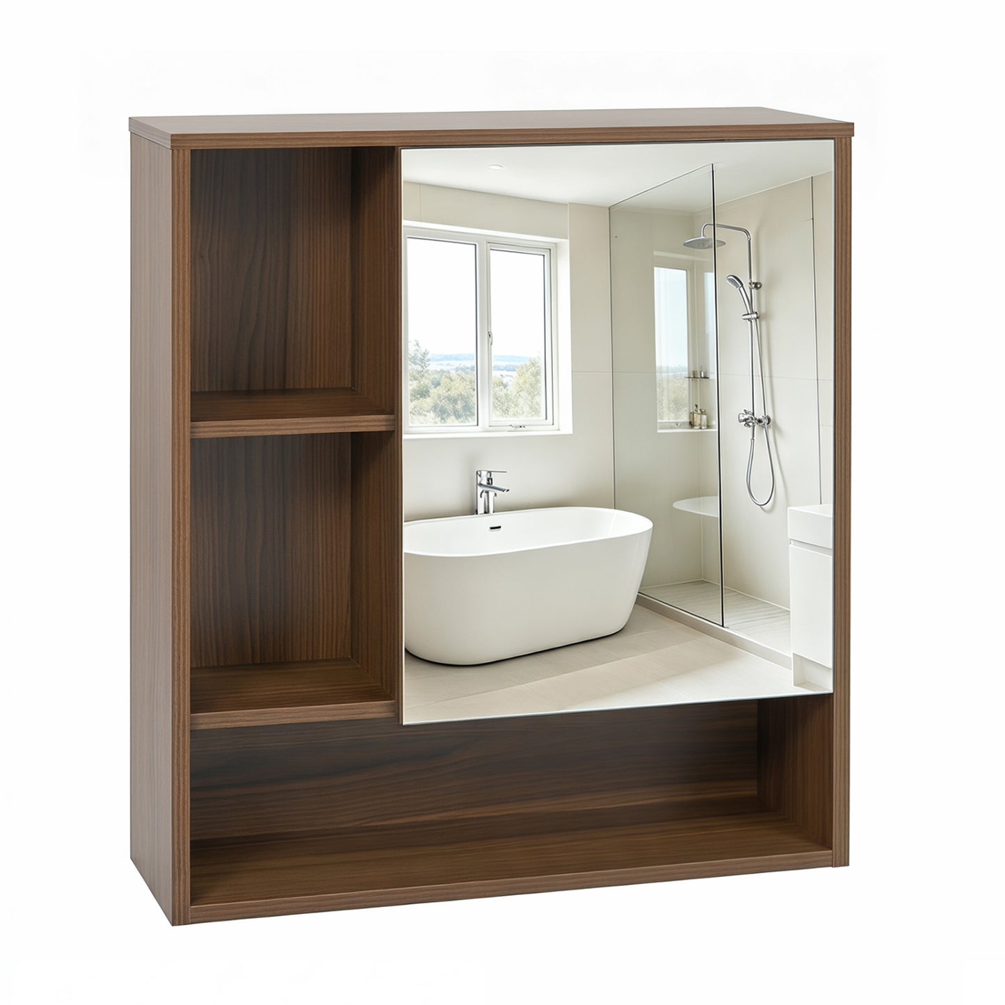 Wall-Mounted Mirror Cabinet with Hidden & Open Storage