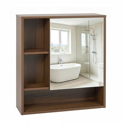 Wall-Mounted Mirror Cabinet with Hidden & Open Storage