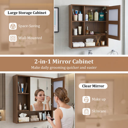 Wall-Mounted Mirror Cabinet with Hidden & Open Storage