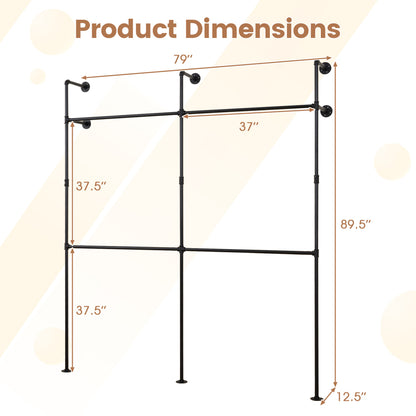 Wall Mounted Pipe Clothing Rack with 4 Hanging Rods