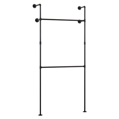 Wall Mounted Pipe Clothing Rack with 2 Hanging Rods