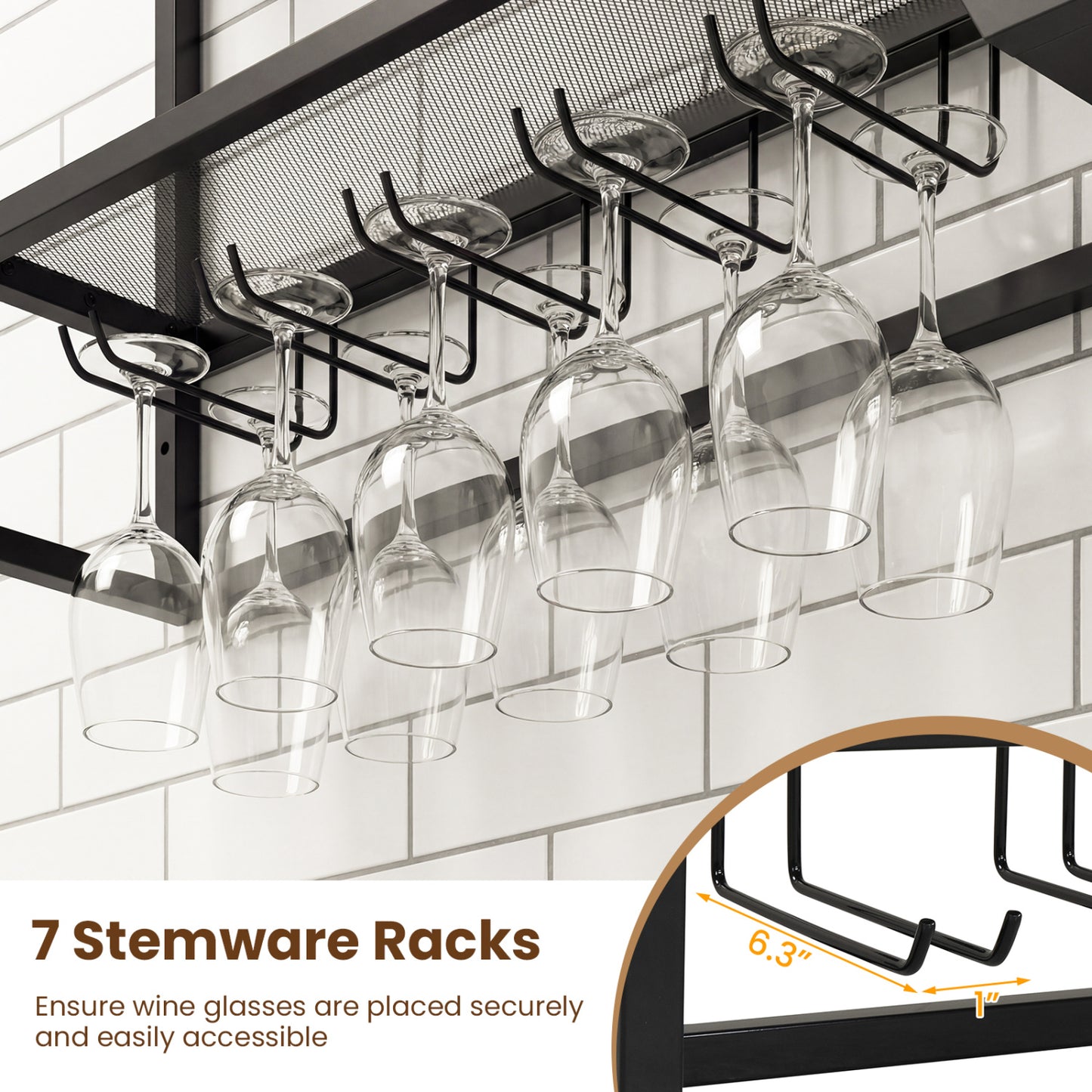 Wall Mounted Wine Rack 47" Large Floating Bar Shelves-Black