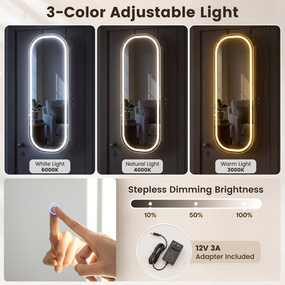 Wall & Door Mounted Jewelry Cabinet with LED Mirror - White