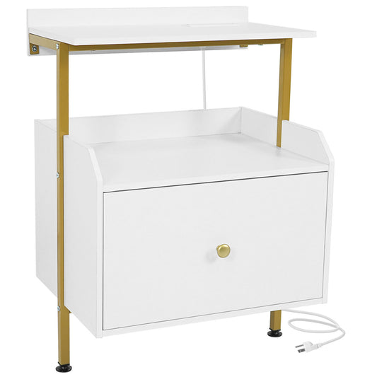 Wall-mounted Nightstand with LED Lights and Charging Station for Bedroom