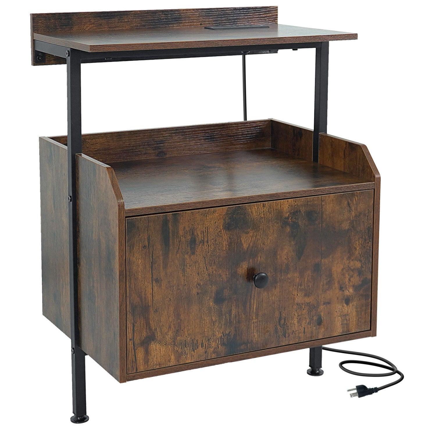 Wall-mounted Nightstand with LED Lights and Charging Station for Bedroom