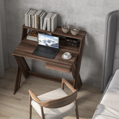 Small Computer Desk with Storage Drawer-Walnut