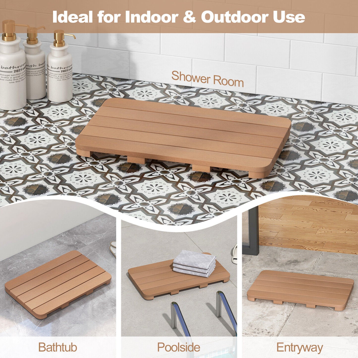 Waterproof HIPS Spa Shower Mat for Bathroom with Non Slip Foot Pads