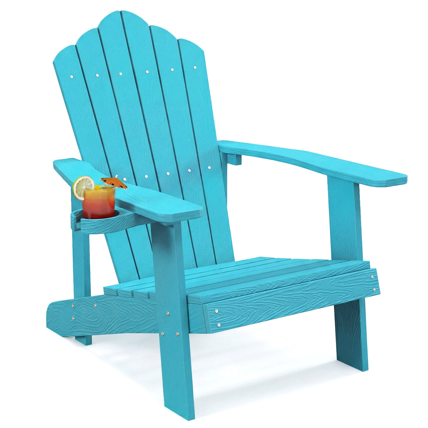 Weather Resistant HIPS Outdoor Adirondack Chair with Cup Holder-Green - Turquoise