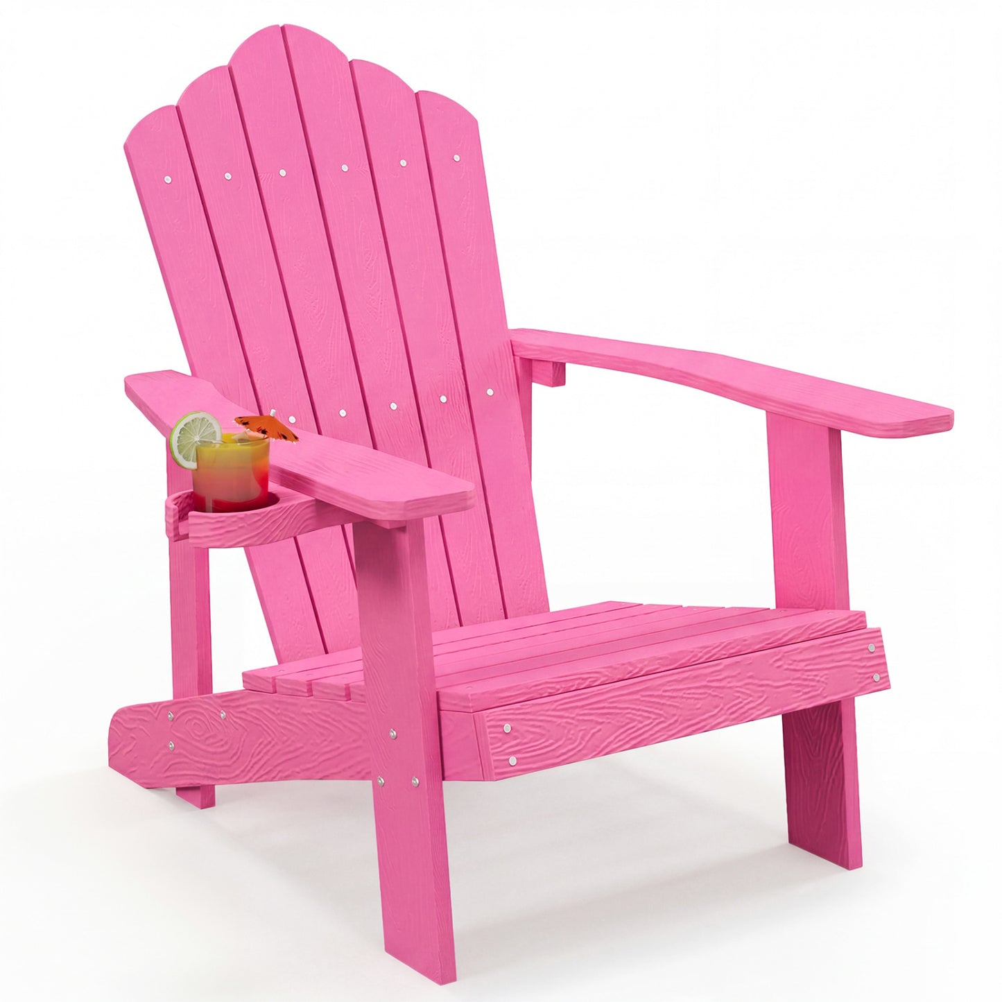 Weather Resistant HIPS Outdoor Adirondack Chair with Cup Holder-Green - Pink