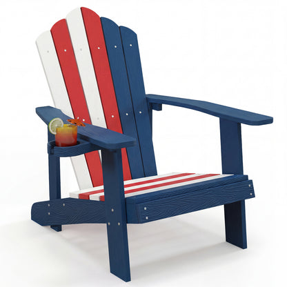 Weather Resistant HIPS Outdoor Adirondack Chair with Cup Holder-Green - Colorful